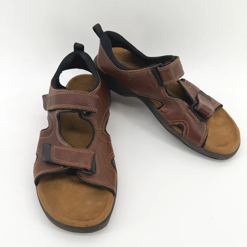 Thom McAn Brown Leather Fisherman Sandals Shock Absorbing Breathable Mens 11